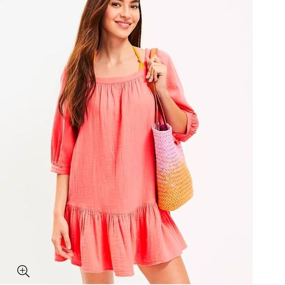 Loft Coral Square Neck Flounce Swing Dress - Picture 1 of 5